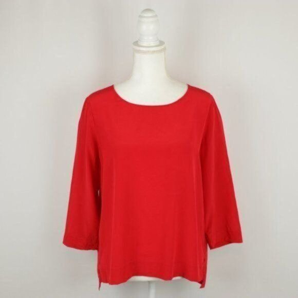 Madewell Retrospect Women's Medium Enamel Red Silk Scoop Neck 3/4 Sleeve Blouse - Picture 2 of 9